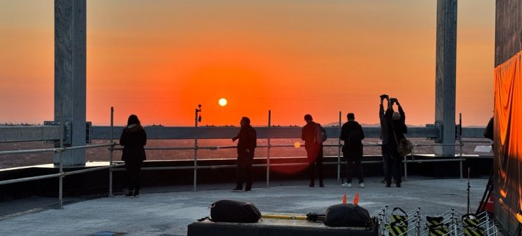 Sunset and sunrise, the Octagon, Birmingham City Centre, September, 2024.