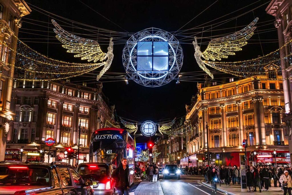 Oxford Circus Christmas lights photographed in 2025