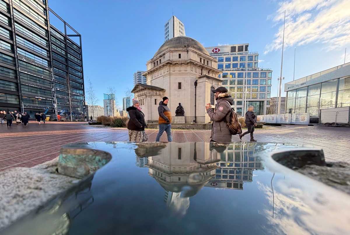 Birmingham photowalk capturing winter street photography and long shadows.