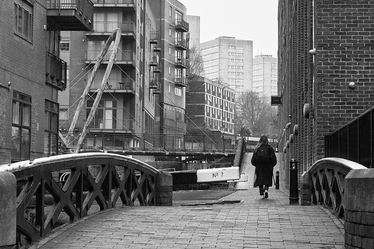 Atmospheric black and white canal photography in Birmingham