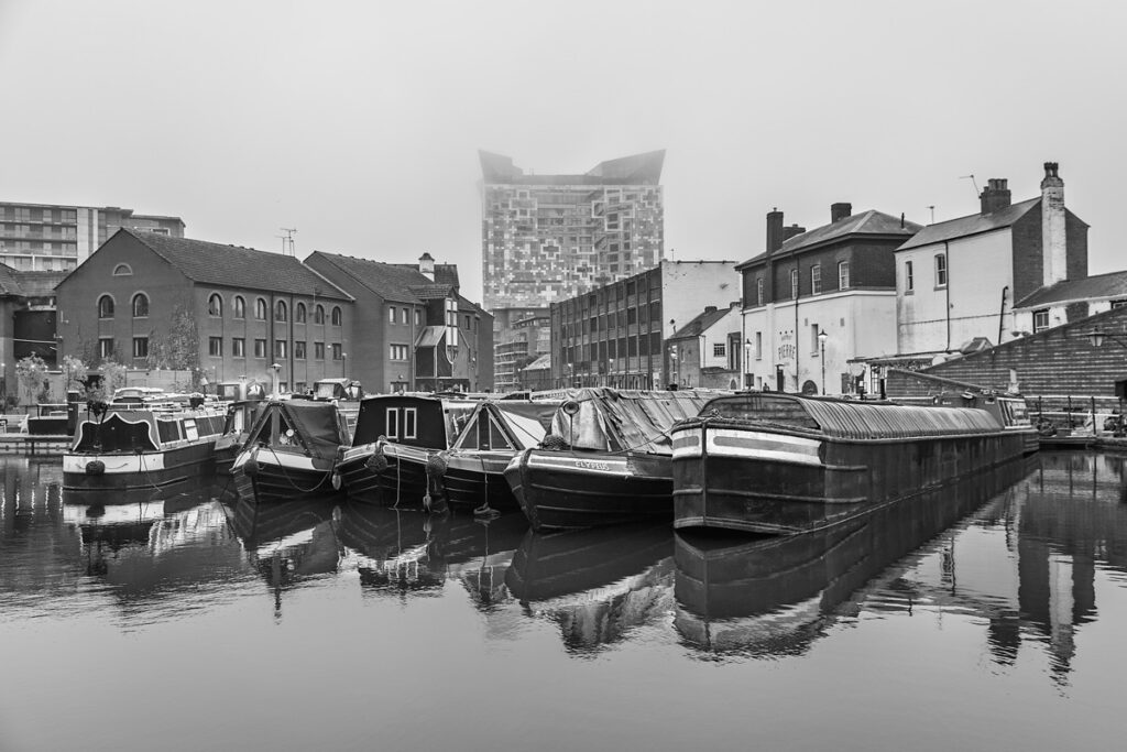 Atmospheric black and white canal photography in Birmingham
