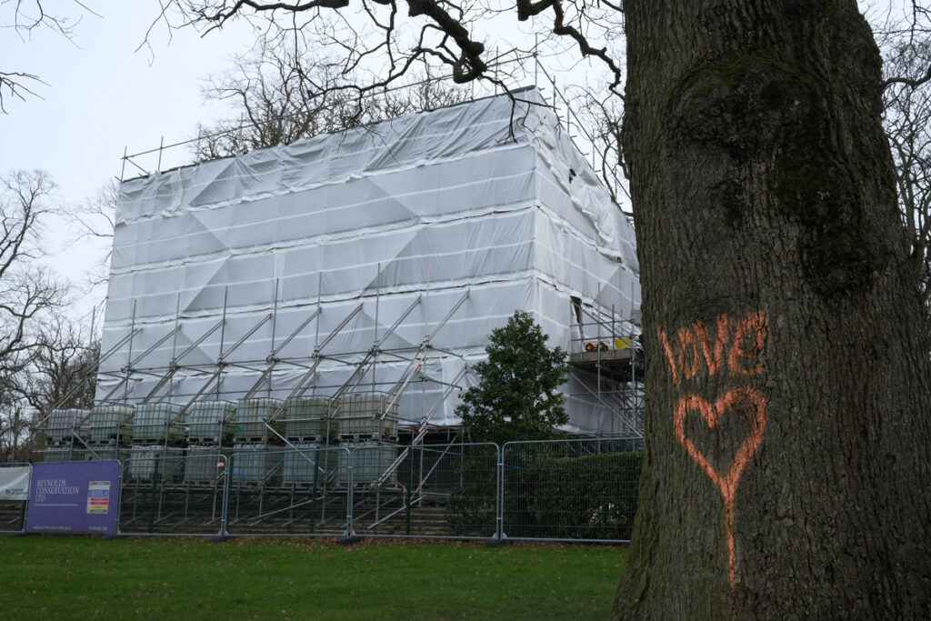 Golden Lion Conservation in Progress
Overall view of the Golden Lion building mid-restoration surrounded by scaffolding.