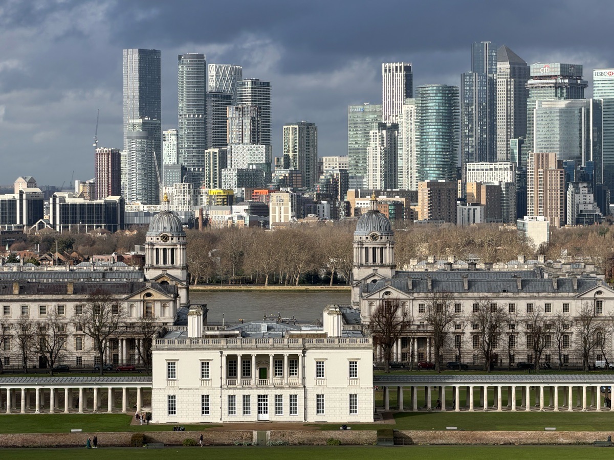 View from Royal Observatory Greenwich overlooking London skyline