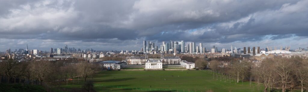 Panorama view of London from the Royal Obersvatory Greenwich