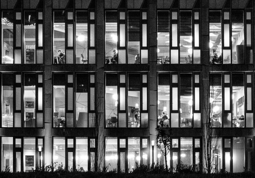 Reflections at night University at night