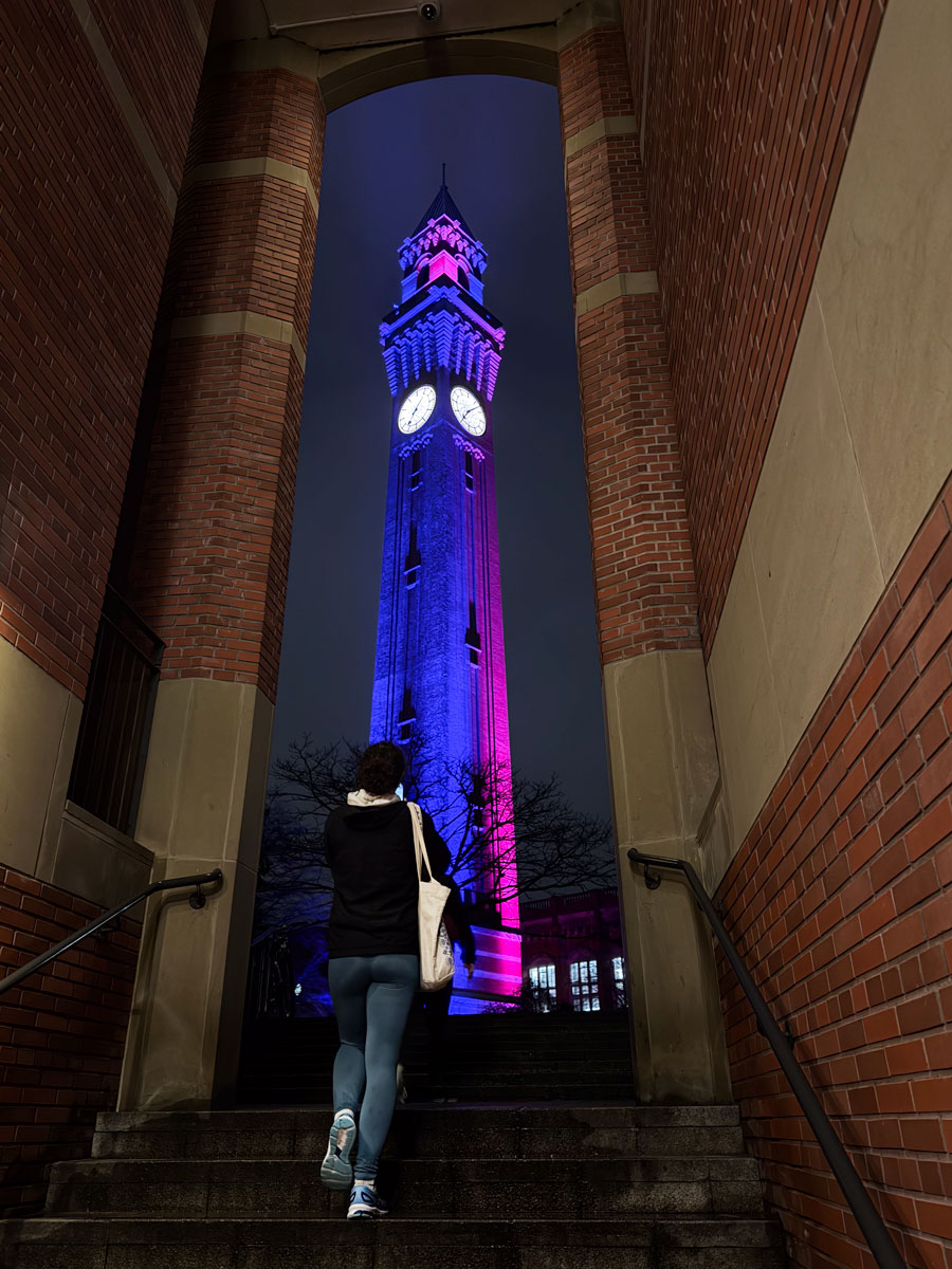 Reflections at night with the University at night