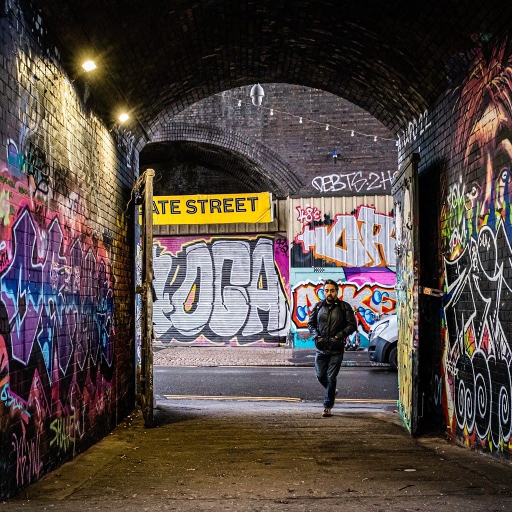 Walking in Digbeth, just off Floodgate Street, Digbeth, Birmingham, January 2023.