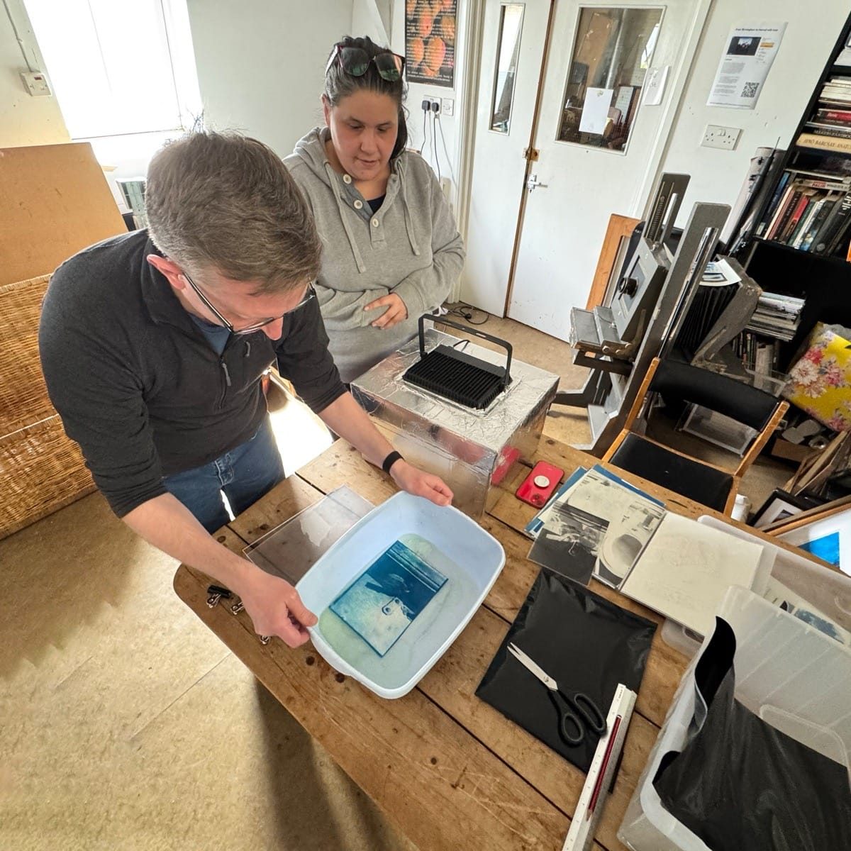 Cyanotype printing, The Old Printworks, Balsall Heath, April 2025