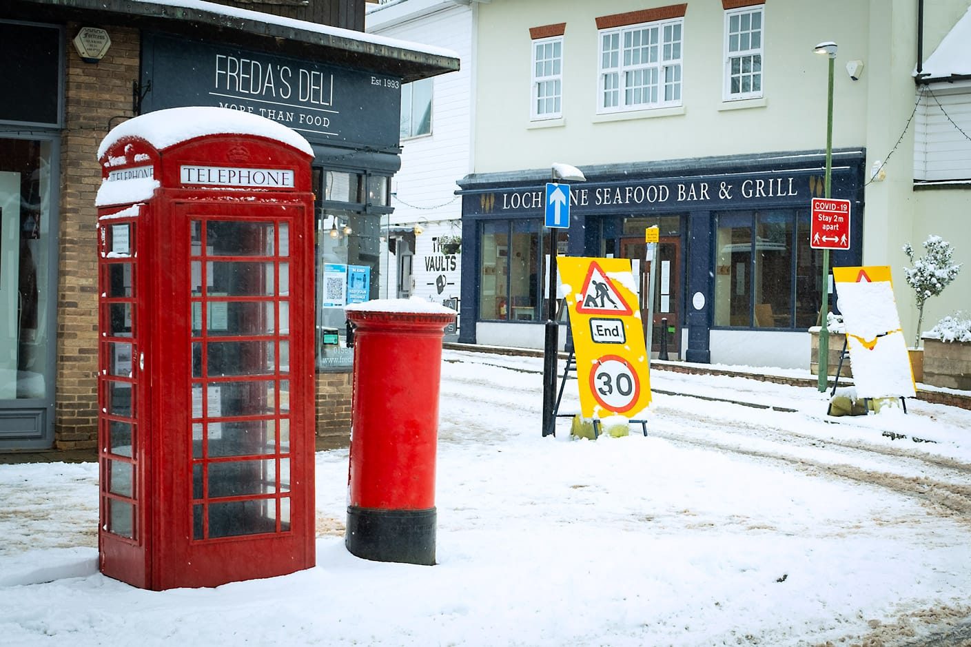 The high street in the snow