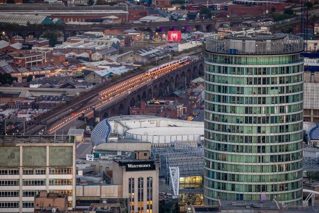 Sunset and sunrise, the Octagon, Birmingham City Centre, September, 2024.