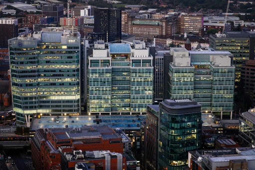 Sunset and sunrise, the Octagon, Birmingham City Centre, September, 2024.