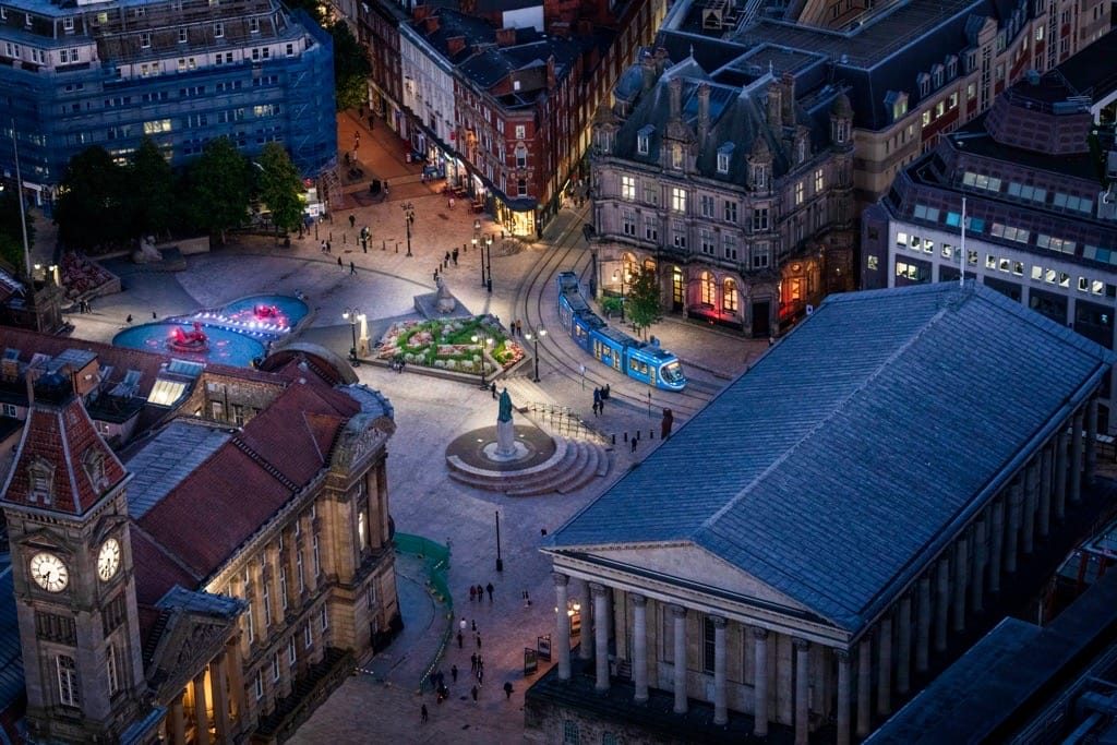 Sunset and sunrise, the Octagon, Birmingham City Centre, September, 2024.