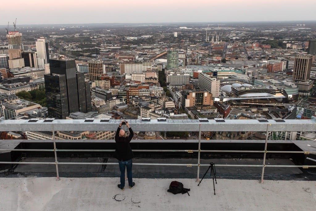 Sunset and sunrise, the Octagon, Birmingham City Centre, September, 2024.