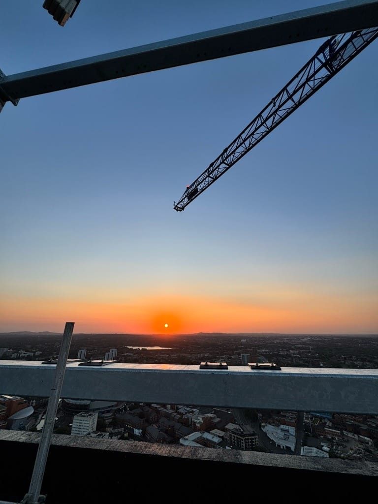 Sunset and sunrise, the Octagon, Birmingham City Centre, September, 2024.