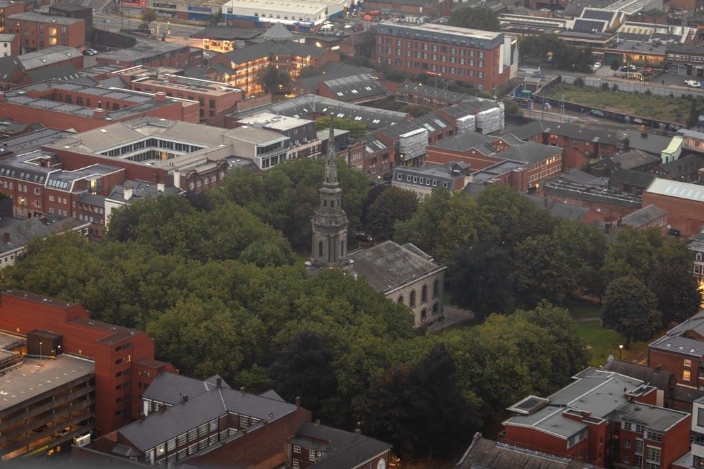 Sunset and sunrise, the Octagon, Birmingham City Centre, September, 2024.