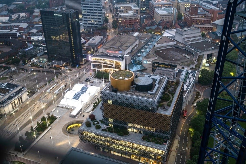 Sunset and sunrise, the Octagon, Birmingham City Centre, September, 2024.