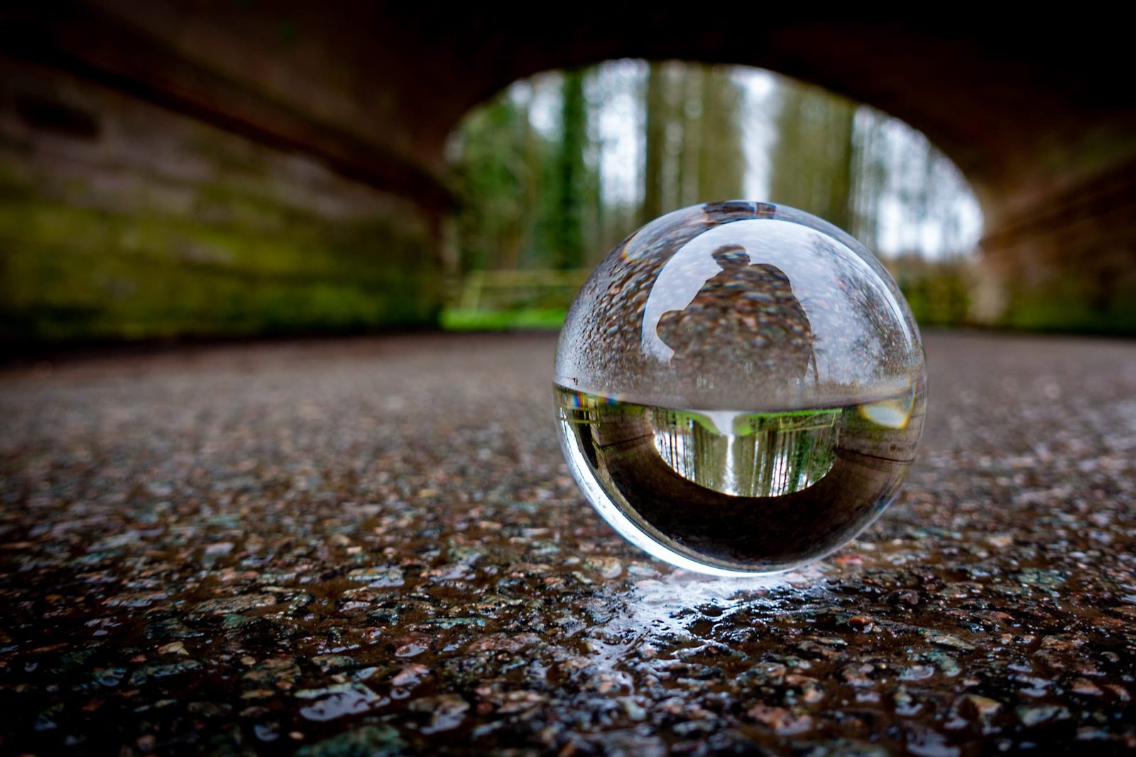 Under the bridge with a selfie in a Lensball.