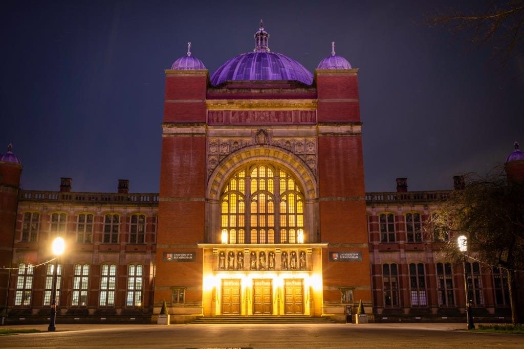 Night photography on the University of Birmingham campus