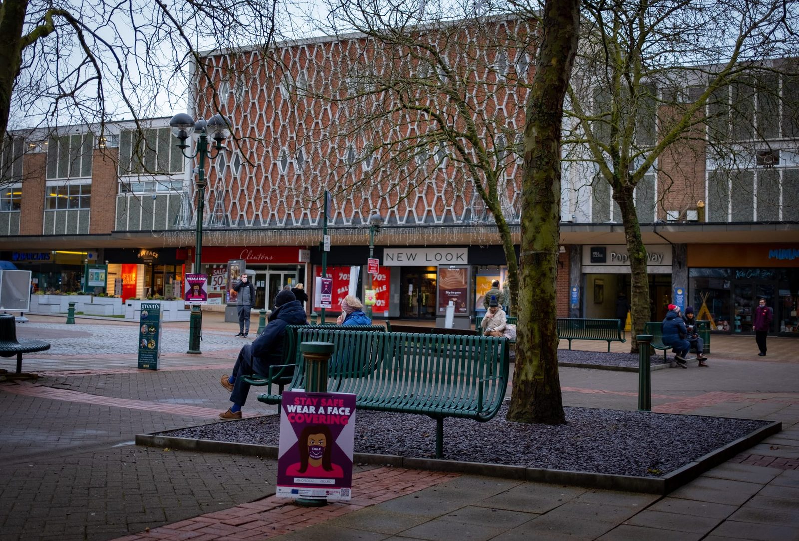 People sitting around in Mell Square
